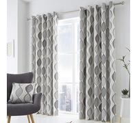 Fusion - Rideaux géométriques Gris 117 x 183 cm - 100% Coton - 2 Panneaux - Rideaux à œillets en Gris Clair - Rideaux de Forme Cercle/Ovale - Rideaux rétro pour Chambre à Coucher - Collection Lennox