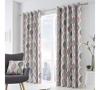Fusion - Rideaux Géométriques Gris et Rose 117 x 183 cm - 100% Coton - 2 Panneaux à Œillets en Blush/Gris - Forme Circulaire/Ovale - Style Rétro pour Chambre à Coucher