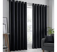 Fusion - Rideaux Noirs 117 x 137 cm - 2 Panneaux - Rideaux à œillets Noirs - Rideaux Thermiques pour Chambre/Salon - Rideaux et tentures Noirs - Rideaux de Porte Noirs - Collection Strata