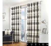 Fusion - Rideaux Tartan Gris 168 x 183 cm - 100% Coton - 2 Panneaux - Rideaux à Carreaux Gris Ardoise - Rideaux à œillets Gris Clair à Motif écossais - Rideaux Gris pour Salon et Chambre à Coucher