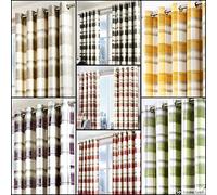 Fusion - Rideaux Tartan Jaune Ocre 229 x 183 cm - 100% Coton - 2 Panneaux - Rideaux à Carreaux Jaunes - Rideaux à œillets Citron/Gris à Carreaux - Rideaux Moutarde pour Salon/Chambre à Coucher