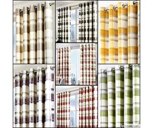 Fusion - Rideaux Tartan Jaune Ocre 229 x 183 cm - 100% Coton - 2 Panneaux - Rideaux à Carreaux Jaunes - Rideaux à œillets Citron/Gris à Carreaux - Rideaux Moutarde pour Salon/Chambre à Coucher