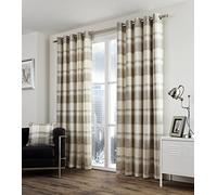 Fusion - Rideaux Tartan Naturel 168 x 137 cm - 100% Coton - 2 Panneaux - Rideaux à Carreaux Taupe - Rideaux à œillets Beige crème/Lin à Carreaux - Rideaux crème pour Salon/Chambre à Coucher