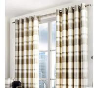 Fusion - Rideaux Tartan Naturel 168 x 183 cm - 100% Coton - 2 Panneaux - Rideaux à Carreaux Taupe - Rideaux à œillets Beige crème/Lin à Carreaux - Rideaux crème pour Salon/Chambre à Coucher