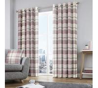 Fusion - Rideaux Tartan Rose Blush 168 x 229 cm - 100% Coton - 2 Panneaux à Carreaux - Œillets Rose/Gris à Motif Écossais - Pour Salon et Chambre à Coucher