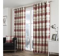 Fusion - Rideaux Tartan Rouge 168 x 137 cm - 100% Coton - 2 Panneaux - Rideaux à Carreaux Rouge Rubis - Rideaux à œillets Bordeaux à Motif écossais - Rideaux Rouges pour Salon et Chambre à Coucher