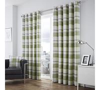 Fusion - Rideaux tartan vert 117 x 183 cm - 100% coton - 2 panneaux - Rideaux à carreaux vert clair - Rideaux à œillets vert/crème à imprimé écossais - Rideaux citron vert pour salon/chambre à coucher