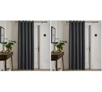 Fusion Strata Rideau Thermique à œillets - Gris Anthracite - 168 x 214 cm - 1 Panneau - 100% Coton - pour Chambre à Coucher, Salon et Portes (Lot de 2)