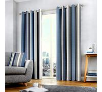 Fusion Whitworth Stripe Paire de Rideaux à œillets 100 % Coton - Bleu - Curtains: 46" Width x 72" Drop (117 x 183 cm)
