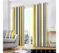 Fusion Whitworth Stripe Paire de Rideaux à œillets 100 % Coton - Ocre - Curtains: 66" Width x 54" Drop (168 x 137 cm)
