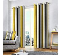 Fusion Whitworth Stripe Paire de Rideaux à œillets 100 % Coton - Ocre - Curtains: 66" Width x 72" Drop (168 x 183cm)