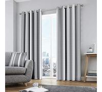 Fusion Whitworth Stripe Paire de Rideaux à œillets 100 Pour cent Coton - Gris - 90 Width x 90 Drop (229 x 229 cm)