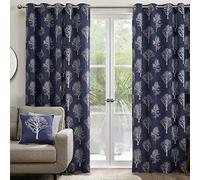 Fusion - Woodland Trees - Paire de Rideaux à œillets 100% Coton - 168 x 229 cm (l x H) en Bleu Marine