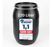 Fût à col large de 220 litres noir avec couvercle, anneau de serrage et joint, homologation ONU, fût en plastique HDPE, fût de couvercle, tonneau de stockage, tonneau de pluie, tonneau universel pour