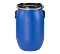 Fût à large ouverture de 60 L, fût à couvercle avec anneau de serrage, fermeture étanche bleu, vert, noir (bleu)
