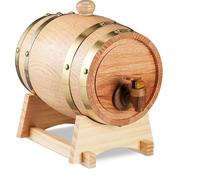 Fût à schnaps Relaxdays, 1,25 l, en chêne, fût en bois avec support et robinet, whisky, vin, spiritueux, fût à whisky, naturel