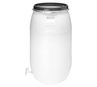 Fût en plastique Garronda 220 L à large goulot avec couvercle et robinet en PEHD pour la maison et le jardin GD-0091, blanc