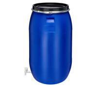 Fût en plastique Garronda 220 L à large goulot avec couvercle et robinet en PEHD pour la maison et le jardin GD-0091, bleu