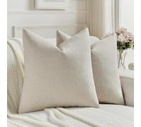 FUTEI Housses de Coussin 45x45 cm en Chenille Épaisse, Lot de 2, Beige | Texture effet lin, tissu ultra-doux et durable, anti-boulochage, zip invisible, décoratives canapé salon chambre, sans insert