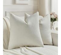 FUTEI Housses de Coussin 50x50 cm en Chenille Épaisse Lot de 2, Blanc crème | Texture effet lin, tissu ultra-doux et durable, anti-boulochage, zip invisible, décoratives canapé salon chambre, sans insert
