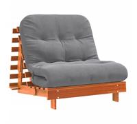 Futon Canapé-lit pliable avec matelas marron 90 x 206 x 11 cm Cadre en pin massif pour salon, chambre d'amis, peu encombrant et confortable pour s'asseoir, s'allonger et dormir