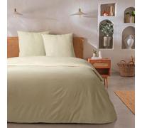 Future Home Parure de lit 2 Personnes Taj Unie Effet Lin - Housse de Couette + 2 taies d'oreiller 63x63cm - 100% Coton - Finition Bouteille - Ultra Doux - Certifié Oeko-TEX Beige 260x240cm
