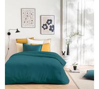 Future Home Parure de lit Unie en Coton Finition Bourdon Set de Housse de Couette 240x220cm +2 Taies d'oreiller 63x63 cm avec Fermeture Boutons