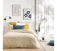 Future Home Parure de lit Unie en Coton Finition Bourdon Set de Housse de Couette 260x240cm +2 Taies d'oreiller 63x63 cm avec Fermeture Boutons
