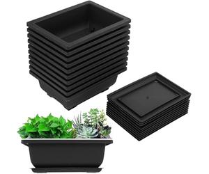 FutureHight 10 Paquets de Pots de Formation de bonsaï avec Plateau, Pot de Plantes à bonsaï en Plastique pour Jardin, Salon, Balcon, 16,5 x 12 cm