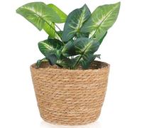 FUTUREORYY Jardinière Tressée à Main en Paille pour Plantes D'intérieur | Khaki, Décorative et Résistante à L’usure, Panier de Fleurs, Pot Tressé, Cache Pot Fleurs Basket