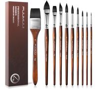Fuumuui Lot de 10 pinceaux d'aquarelle professionnels en poils d'écureuil synthétiques pour artistes avec large plat, rond, détails, poignard, langue de chat pour aquarelle, gouache