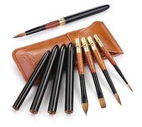 Fuumuui Sable Kit de pinceaux aquarelle de voyage, ensemble de 4 pinceaux élégants en poil de Kolinsky avec étui en cuir, parfait pour la peinture à l'encre gouache