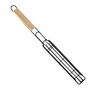 Fuuxtci Panier à barbecue en d'acier inoxydable avec poignée en bois - Panier à barbecue et porte-saucisses - Pour steak, légumes, poisson, maison, cuisine, extérieur, camping, pique-nique et