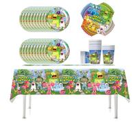 Fuwraixis Monstres chantants Vaisselle de fête, 61 pièces Smiley Monster Vaisselle d'anniversaire pour enfants, Décorations pour une soirée à thème sur le jeu, pour 20 personnes