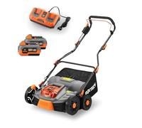 FUXTEC Aérateur à batterie 40 V FX-E2VE38SET - 2 en 1 Aérateur et Scarificateur, Largeur 38 cm, Panier 45 L, 2 piles incluses