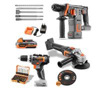 FUXTEC - Kit PowerTool 20V sans fil avec meuleuse d'angle, visseuse sans fil et marteau perforateur