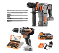 FUXTEC - Kit PowerTool 20V sans fil avec visseuse sans fil et marteau perforateur