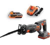FUXTEC Scie sabre sans fil 20V FX-E1SS20 SET avec 1 x batterie 2Ah, 1 x chargeur 2,4A