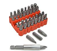 FUXXER® - Lot de 33 embouts standard à fente cruciforme, torx, hexagonal, fente, Allen, cruciforme, embouts de vissage, avec porte-embouts, magnétique, dans une boîte.