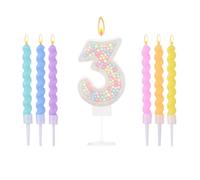 FUyanen Bougies BAnniversaire Chiffres3,avec 6 Bougies Spirales Arc-en-Ciel Couleurs Bonbon en Cire Douce,Filles et Femmes,Décoration de Gâteau d'anniversaire sur Le Thème