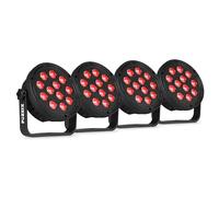 Fuzzix Comet M12 Set Éclairage Soirée 4 PAR LED RGB 12 LEDs | Effets Lumineux pour Fêtes, Karaoké et Petits DJ Sets, 12 LEDs RGB Haute Luminosité, Télécommande Incluse