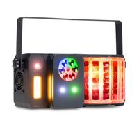 Fuzzix Stellar1 Jeu de Lumière LED Triple Effet, Derby RGBW, Gobo Rotatif & Stroboscope, Modes Auto & Musical, Télécommande Incluse, Éclairage DJ, Bars et Soirées Festives