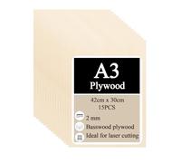 FWEEK 15 Planches de Contreplaqué A3 2 mm pour DIY, Laser et Modélisme | Format 420 x 300 mm en bois de tilleul pour découpe, gravure et créations manuelles