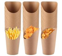 FW arquette Frite 12oz, Cornet Frite et Bubble Waffle, 100 Pièces Cornets Papier Kraft pour Popcorn et Cornet de Glace, Résistants à l'Huile et à l'Eau, Base Épaissie