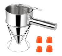 FW ntonnoir à Piston, Distributeur de Pâte à Crêpes en Acier Inoxydable 1,2L avec Support et 4 Buses pour Pâtisserie