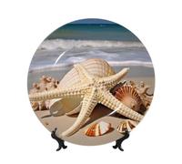 FWJZDSP Grande assiette décorative en porcelaine fine, motif coquillage et étoile de mer, avec photo personnalisée et support. Assiette décorative murale en céramique de 20 cm (8 pouces).