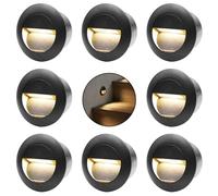FWoche 3W Applique Encastré Murale, Lumières d'escalier rond 65mm, Blanc chaud applique avec boîte encastrée, 230V eclairage mural alu etanche escalier encastrable marchepied, noir（Paquet de 8）