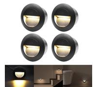 FWoche 3W Applique Encastré Murale, Lumières d'escalier rond, Blanc chaud applique avec boîte encastrée, 230V 65mm eclairage mural alu etanche escalier encastrable marchepied, noir（Paquet de 4）