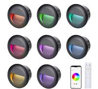 FWoche Bluetooth spot encastrable exterieur RGBW 65mm, Paquet de 8 | led escalier, avec boîte encastrée, télécommande 230V eclairage mural Alu etanche escalier encastrable, noir