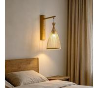 FWX Applique Murale Rétro Bohème Applique En Bambou Naturel Fabriquée À La Main Lampe Murale Créative En Rotin Style Ferme Luminaire En Bois E27 Wabi-sabi Pour Couloir Salle À Manger Chambre